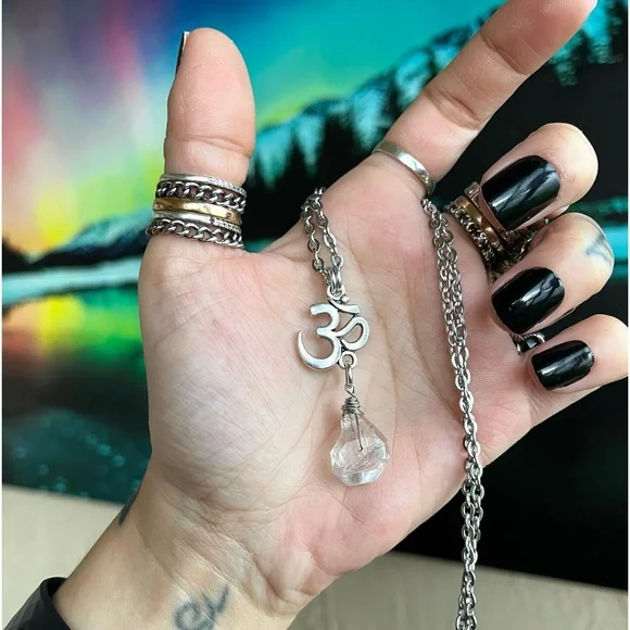 Herkimer diamond om sign charm stainless steel chain boho yoga zen crystals - Picture 7 of 10